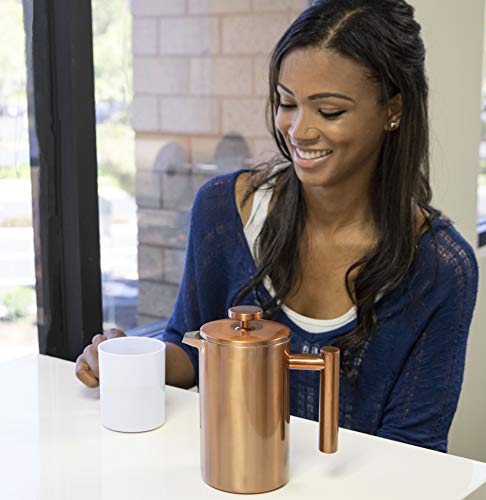 MIRA 20 oz Stainless Steel French Press Coffee Maker | Double Walled Insulated Coffee & Tea Brewer Pot & Maker | Keeps Brewed Coffee or Tea Hot | 600 ml | Pearl Blue