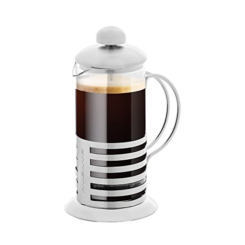 OVENTE 12 Ounce French Press Coffee & Tea Maker, 4 Filter Stainless Steel Plunger System & Durable Borosilicate Heat Resistant Glass, Portable Easy Clean Pitcher with Free Scoop, Silver FSH12S