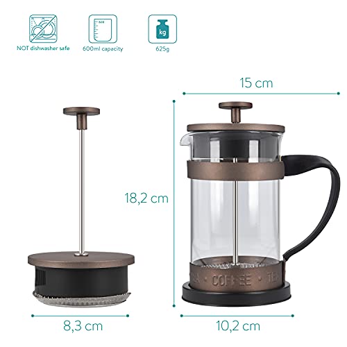 Navaris Retro French Press Coffee Maker (20 oz) - Stainless Steel Coffee Press Tea Maker with Plunger, Filter, Durable Borosilicate Glass Beaker