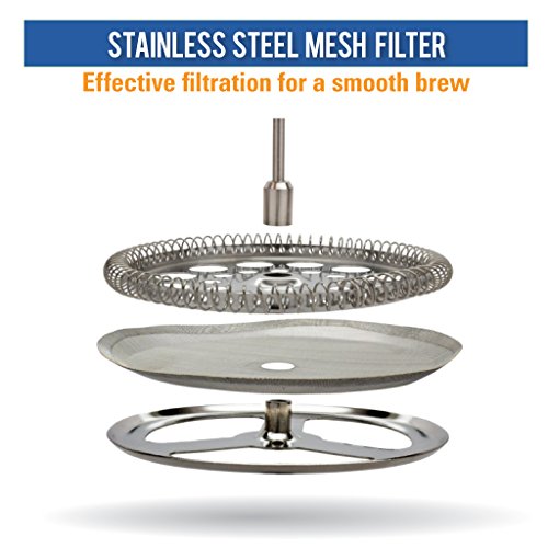 Brew Evolution 12 oz Stainless Steel French Press Coffee Maker for Home or Travel, Double Walled Insulated Coffee, Cacao & Tea Brewer Pot & Maker, Hawaiian Blue