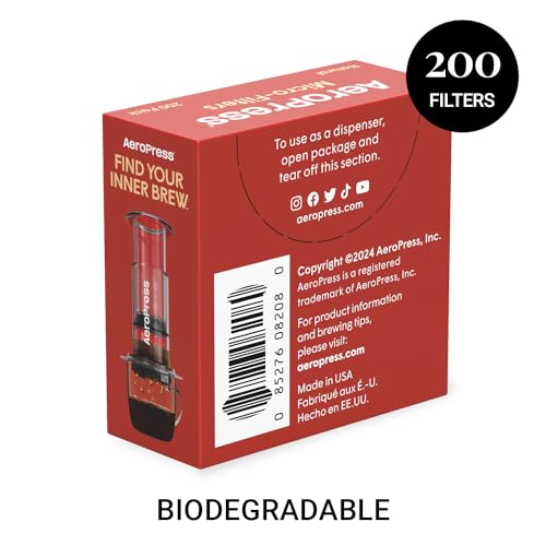 AeroPress Natural Paper Microfilters, AeroPress Coffee Filters, Unbleached Round Paper Filters for Coffee Makers, Must-Have Coffee Accessories, Standard, 1 Pack, 200 Count