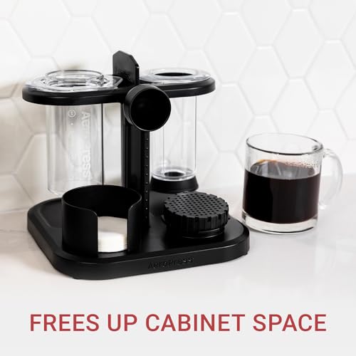 AeroPress Organizer Stand, Compact Storage for AeroPress Original, Clear, XL Coffee Maker, and Accessories, Ideal Coffee Caddy Storage Station, Experience Slip-Free Storage, Black