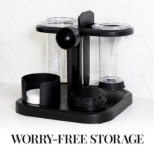 AeroPress Organizer Stand, Compact Storage for AeroPress Original, Clear, XL Coffee Maker, and Accessories, Ideal Coffee Caddy Storage Station, Experience Slip-Free Storage, Black