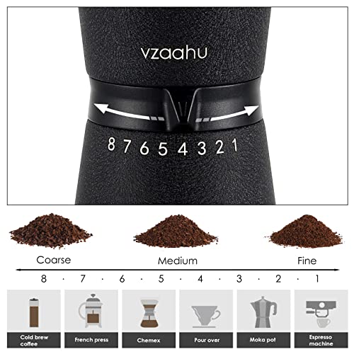Vzaahu Manual Coffee Grinder with Stainless Steel Conical Burr Black Rock Texture 15 External Adjustable Settings 70g Coffee Bean Large Hopper Hand Spice Mill for Aeropress Drip Coffee Espresso French