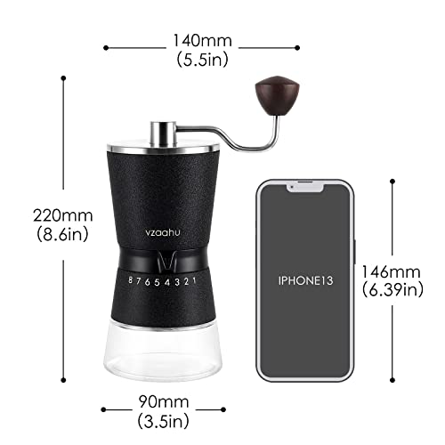 Vzaahu Manual Coffee Grinder with Stainless Steel Conical Burr Black Rock Texture 15 External Adjustable Settings 70g Coffee Bean Large Hopper Hand Spice Mill for Aeropress Drip Coffee Espresso French