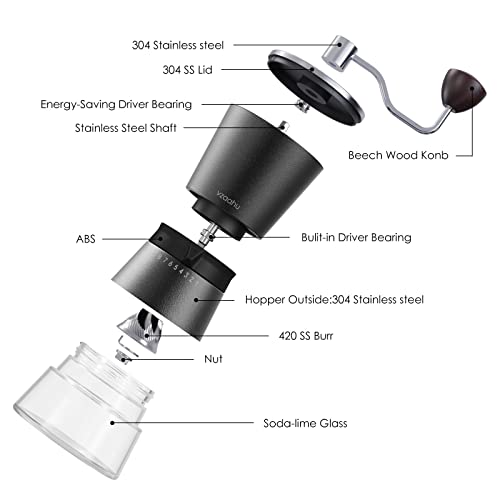 Vzaahu Manual Coffee Grinder with Stainless Steel Conical Burr Black Rock Texture 15 External Adjustable Settings 70g Coffee Bean Large Hopper Hand Spice Mill for Aeropress Drip Coffee Espresso French