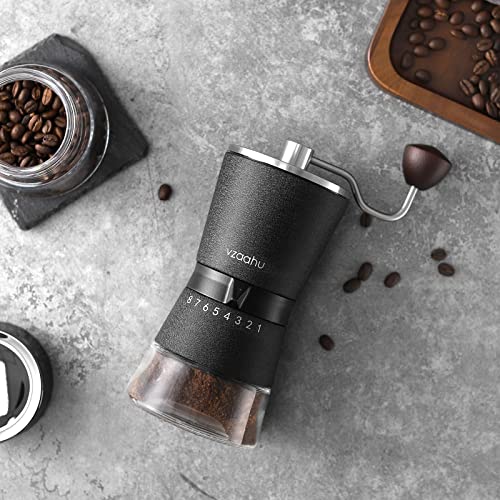 Vzaahu Manual Coffee Grinder with Stainless Steel Conical Burr Black Rock Texture 15 External Adjustable Settings 70g Coffee Bean Large Hopper Hand Spice Mill for Aeropress Drip Coffee Espresso French