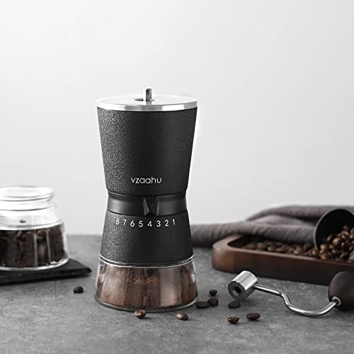 Vzaahu Manual Coffee Grinder with Stainless Steel Conical Burr Black Rock Texture 15 External Adjustable Settings 70g Coffee Bean Large Hopper Hand Spice Mill for Aeropress Drip Coffee Espresso French