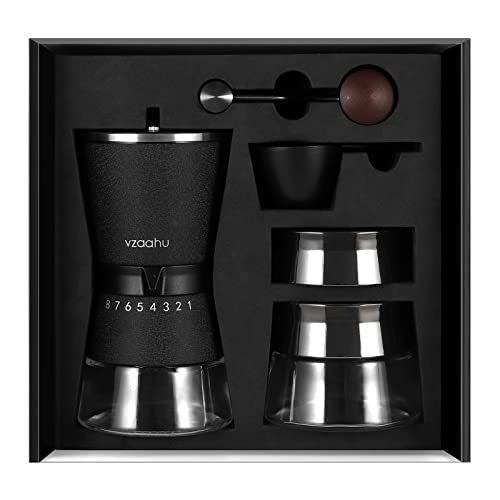 Vzaahu Manual Coffee Grinder with Stainless Steel Conical Burr Black Rock Texture 15 External Adjustable Settings 70g Coffee Bean Large Hopper Hand Spice Mill for Aeropress Drip Coffee Espresso French