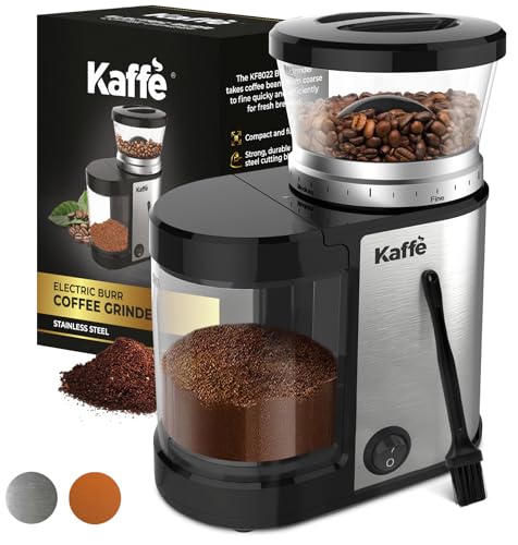 Kaffe Burr Coffee Grinder Electric w/Adjustable Settings for Precision Coffee Bean Grinding (5.5oz Capacity) Best Coffee Grinders For Home Use. (Upgraded Powerful Motor) Stainless Steel