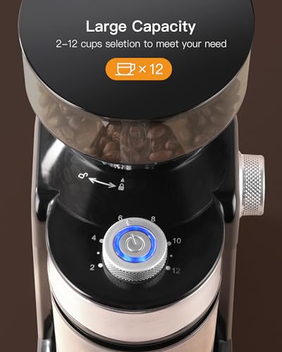 Electric Burr Mill Coffee Grinder with 18 Precise Grind Settings for Espresso, Drip and French Press - Adjustable Burr Grinder in Black