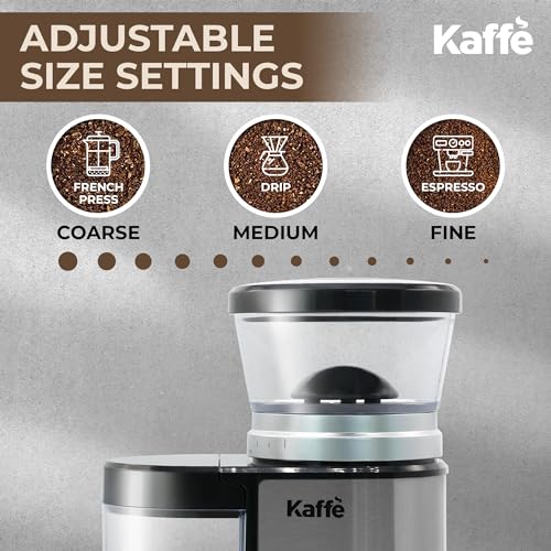 Kaffe Burr Coffee Grinder Electric w/Adjustable Settings for Precision Coffee Bean Grinding (5.5oz Capacity) Best Coffee Grinders For Home Use. (Upgraded Powerful Motor) Stainless Steel