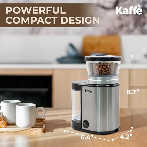 Kaffe Burr Coffee Grinder Electric w/Adjustable Settings for Precision Coffee Bean Grinding (5.5oz Capacity) Best Coffee Grinders For Home Use. (Upgraded Powerful Motor) Stainless Steel