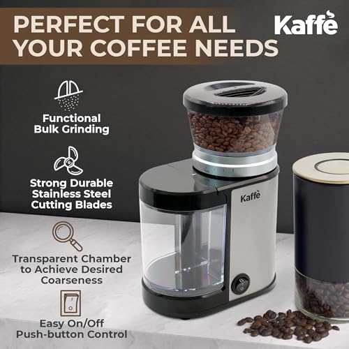 Kaffe Burr Coffee Grinder Electric w/Adjustable Settings for Precision Coffee Bean Grinding (5.5oz Capacity) Best Coffee Grinders For Home Use. (Upgraded Powerful Motor) Stainless Steel