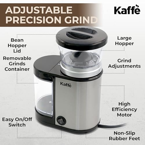 Kaffe Burr Coffee Grinder Electric w/Adjustable Settings for Precision Coffee Bean Grinding (5.5oz Capacity) Best Coffee Grinders For Home Use. (Upgraded Powerful Motor) Stainless Steel