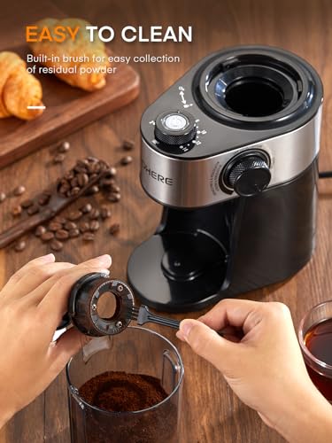 Burr Coffee Grinder Electric, Coffee Bean Grinder with 18 Precise Grind Settings, 14 Cup Automatic Flat Burr Coffee for French Press, Drip Coffee, and Espresso, Stainless Steel, Black