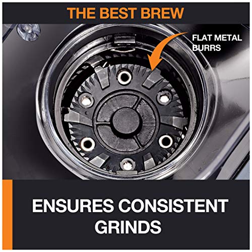 Krups Precise Stainless Steel Flat Burr Grinder 8oz, 32cups bean hopper 12 Grind from Fine to Coarse 110 Watts Removable Container, Drip, Press, Espresso, Cold Brew, 2,12 cups ground coffee Black