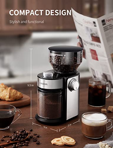 SHARDOR Coffee Grinder, Adjustable Burr Mill with 16 Precise Grind Setting for 2-14 Cup, Silver