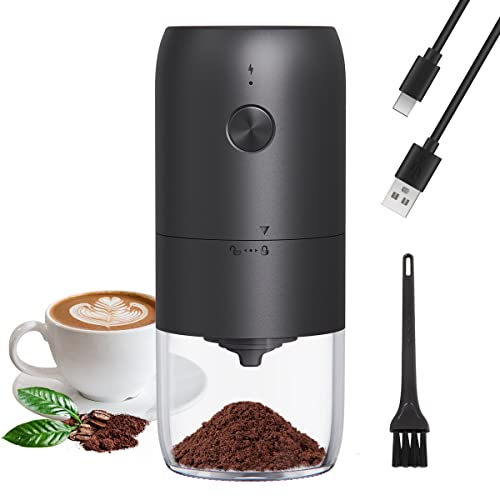 Coffee Grinder Electric with Adjustable Coarseness Ceramic Burrs, Portable One Touch Electric Spice Coffee Bean Grinder with Clean Brush, Type-C Charging, Black