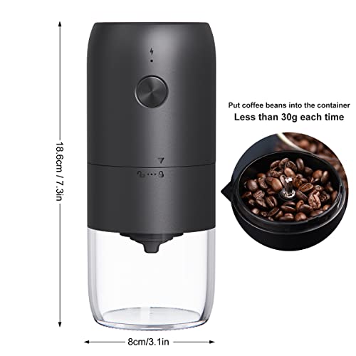 Coffee Grinder Electric with Adjustable Coarseness Ceramic Burrs, Portable One Touch Electric Spice Coffee Bean Grinder with Clean Brush, Type-C Charging, Black