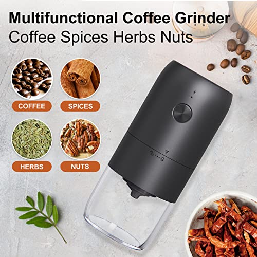 Coffee Grinder Electric with Adjustable Coarseness Ceramic Burrs, Portable One Touch Electric Spice Coffee Bean Grinder with Clean Brush, Type-C Charging, Black