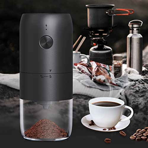 Coffee Grinder Electric with Adjustable Coarseness Ceramic Burrs, Portable One Touch Electric Spice Coffee Bean Grinder with Clean Brush, Type-C Charging, Black