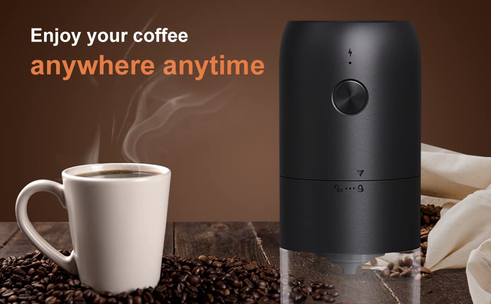 Coffee Grinder Electric with Adjustable Coarseness Ceramic Burrs, Portable One Touch Electric Spice Coffee Bean Grinder with Clean Brush, Type-C Charging, Black