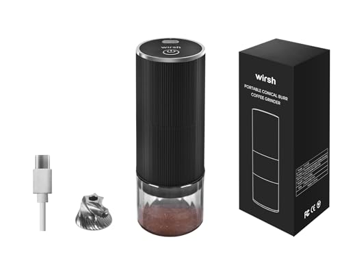 Wirsh Burr Coffee Grinder-Rechargeable Battery Operated Coffee Grinder with Stainless Steel Conical Burr Mill, Eletric Portable Coffee Grinder with 80 Grind Settings from Fine to Coarse