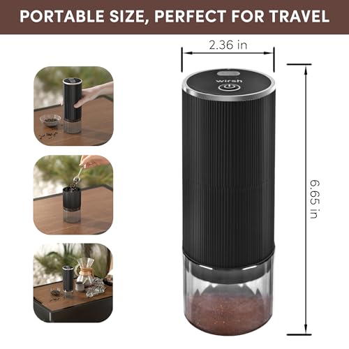Wirsh Burr Coffee Grinder-Rechargeable Battery Operated Coffee Grinder with Stainless Steel Conical Burr Mill, Eletric Portable Coffee Grinder with 80 Grind Settings from Fine to Coarse