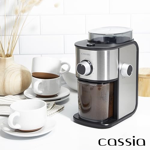 Cassia Burr Grinder 150W - Precision Grinding for Your Great Cup: Adjustable Quantity Selector (2-12 Cups) for Tailored Brewing