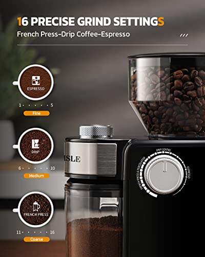 KIDISLE Electric Burr Coffee Grinder4.0, Automatic Flat Burr Coffee for French Press, Drip Coffee and Espresso, Adjustable Burr Mill with 16 settings, 14 Cup, Stainless Steel