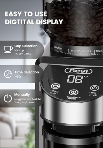 Gevi Burr Coffee Grinder, Adjustable Burr Mill with 35 Precise Grind Settings, Electric Coffee Grinder for Espresso/Drip/Percolator/French Press/American/Turkish Coffee Makers, 120V/200W, Black