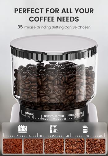 Gevi Burr Coffee Grinder, Adjustable Burr Mill with 35 Precise Grind Settings, Electric Coffee Grinder for Espresso/Drip/Percolator/French Press/American/Turkish Coffee Makers, 120V/200W, Black