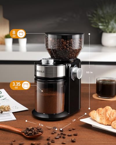 KIDISLE Electric Burr Coffee Grinder4.0, Automatic Flat Burr Coffee for French Press, Drip Coffee and Espresso, Adjustable Burr Mill with 16 settings, 14 Cup, Stainless Steel