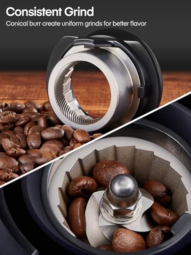 Anti-static Conical Burr Coffee Grinder FOHERE Adjustable Burr Mill with 35 Precise Grind Setting, 2-12 Cup Select Timer, for Espresso, Drip Coffee, French Press, Black