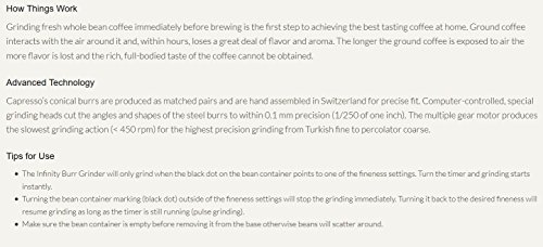 Capresso 560Infinity Conical Burr Grinder, Brushed Silver, 8.8-Ounce, Stainless Steel