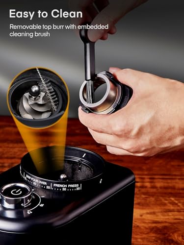 Anti-static Conical Burr Coffee Grinder FOHERE Adjustable Burr Mill with 35 Precise Grind Setting, 2-12 Cup Select Timer, for Espresso, Drip Coffee, French Press, Black
