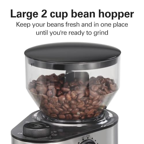 Hamilton Beach Electric Burr Coffee Grinder with Large 16oz Hopper & 18 Settings For 2-14 Cups, Stainless Steel (80385)