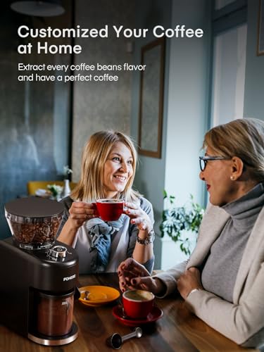 Anti-static Conical Burr Coffee Grinder FOHERE Adjustable Burr Mill with 35 Precise Grind Setting, 2-12 Cup Select Timer, for Espresso, Drip Coffee, French Press, Black