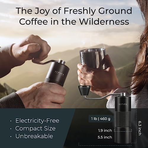 Manual Coffee Grinder by Alpaca Ventures - Stainless Steel Conical Burr Coffee Grinder Manual with Adjustable Setting Double Bearing Hand Espresso Grinder Perfect for Home, Office, and Camping