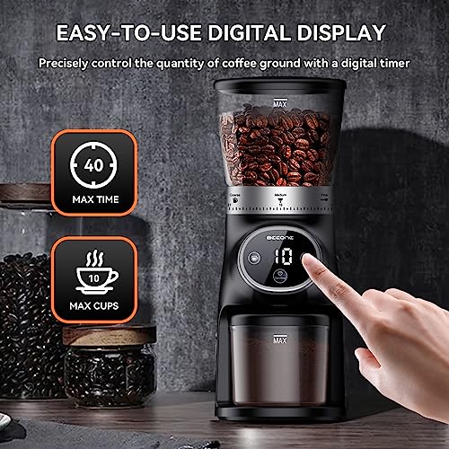 BEEONE Conical Burr Coffee Grinder with Digital Control, Espresso Grinder with 31 Precise Settings for 1-10 Cups, Coffee Grinder Electric with Time Display and Countdown Display, Black