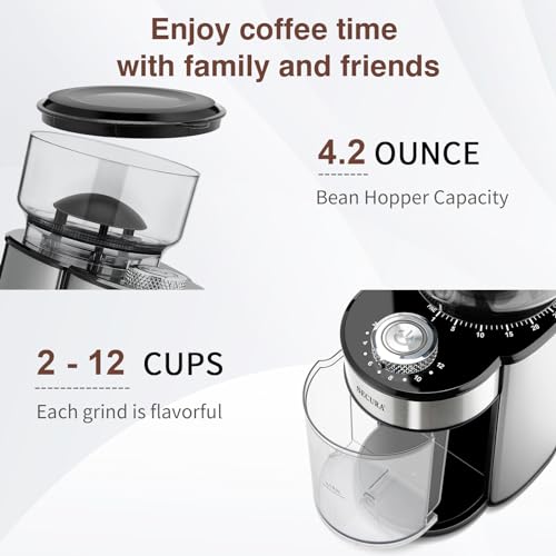 Secura Coffee Grinder Electric Conical Burr Coffee Grinder Anti-static Coffee Grinder with 25 Precise Grind Settings for 2-12 Cups Electric Burr Coffee Grinder for Espresso/French Press Coffee Maker