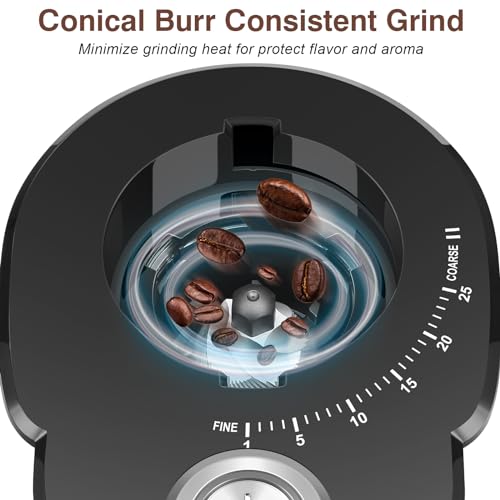 Secura Coffee Grinder Electric Conical Burr Coffee Grinder Anti-static Coffee Grinder with 25 Precise Grind Settings for 2-12 Cups Electric Burr Coffee Grinder for Espresso/French Press Coffee Maker