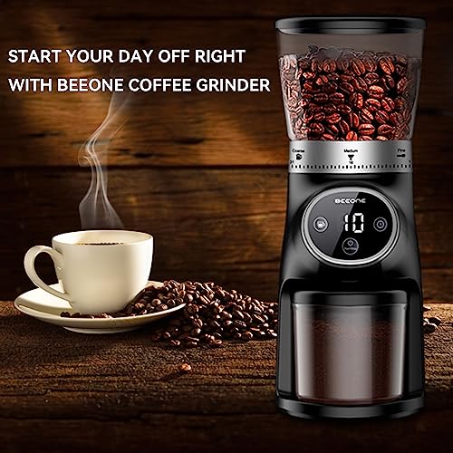 BEEONE Conical Burr Coffee Grinder with Digital Control, Espresso Grinder with 31 Precise Settings for 1-10 Cups, Coffee Grinder Electric with Time Display and Countdown Display, Black