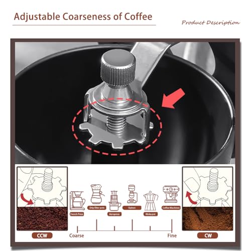 QIYUEXES Manual Coffee Grinder with Burr, Coffee Bean Grinder for Espresso, French Press, Cold Brew, Includes 2 Glass Jars (11oz Each) and Brush, Hand coffee Grinder for Home, Camping, Travel