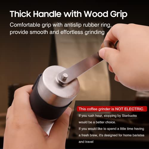 SimCoker Manual Coffee Grinder Ceramic Burrs Hand Coffee Grinder 304 Stainless Steel Compact size, Includes Cleaning Brush, Storage Pouch
