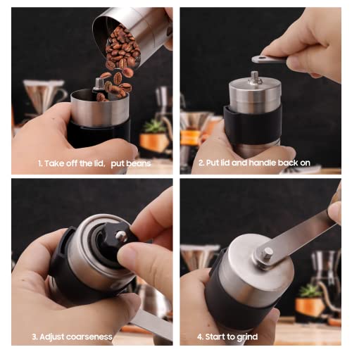 SimCoker Manual Coffee Grinder Ceramic Burrs Hand Coffee Grinder 304 Stainless Steel Compact size, Includes Cleaning Brush, Storage Pouch