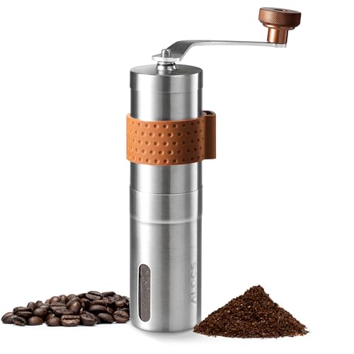 ALOCS Manual Coffee Grinder, Stainless Steel Coffee Bean Grinder, Adjustable Ceramic Conical Burr Coffee Grinder, Portable Coffee Grinders for Home Use, Office, Travel and Camping