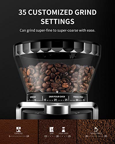 SHARDOR Conical Burr Coffee Grinder Electric 2.0, Adjustable Coffee Bean Grinder with 35 Precise Grind Setting for 2-12 Cup, Black