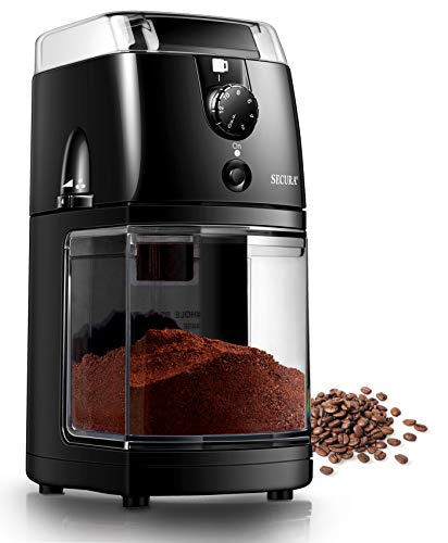 Secura Electric Burr Coffee Grinder Mill, Adjustable Cup Size, 17 Fine to Coarse Grind Size Settings for Drip, Percolator, French Press and Turkish Coffee Makers, Black,12 cups